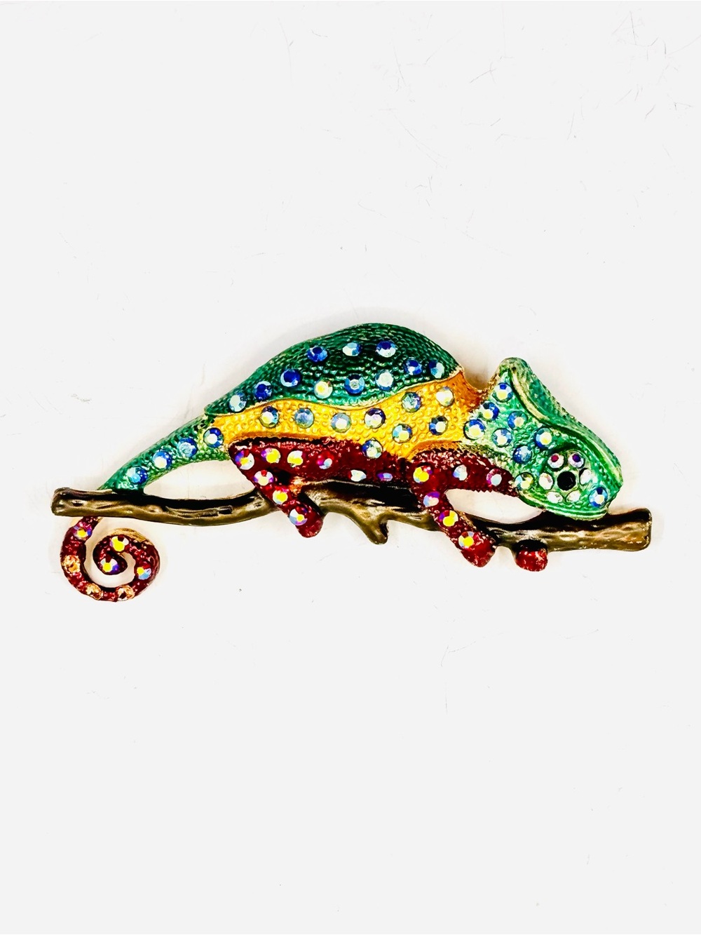 Colorful AB Jeweled Chameleon Reptile Gecko Lizard Brooch Pin 3.5”X2” NWOT